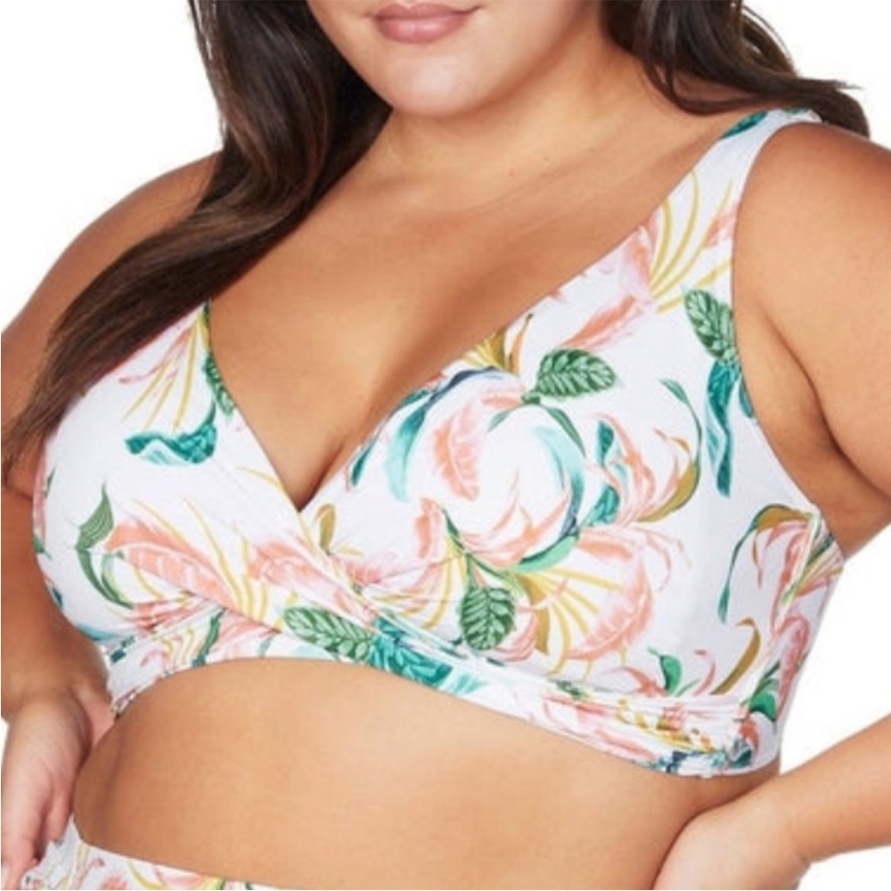 Artesands April Spritz White Pink Green floral Delacroix Bikini Top NWT size 12